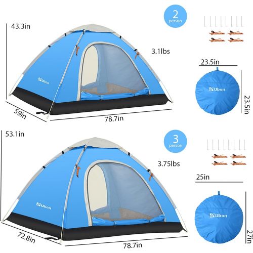  Ubon 2/3 Person Lightweight Instant Tent Durable Pop Up Indoor Tent Portable Outdoor Backyard Tent for Camping Backpacking
