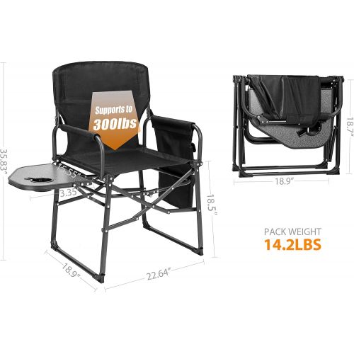  Ubon Steel Frame Portable Director’s Chair Ultra Wide Seat Heave Duty Camping Chair with Attached Table Lightweight Folding Outdoor Chair Side Pockets for Camping Travel Sports