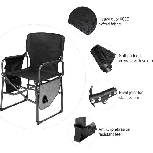  Ubon Steel Frame Portable Director’s Chair Ultra Wide Seat Heave Duty Camping Chair with Attached Table Lightweight Folding Outdoor Chair Side Pockets for Camping Travel Sports