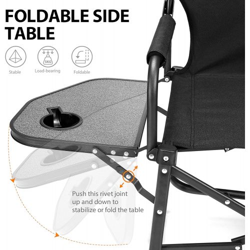  Ubon Steel Frame Portable Director’s Chair Ultra Wide Seat Heave Duty Camping Chair with Attached Table Lightweight Folding Outdoor Chair Side Pockets for Camping Travel Sports