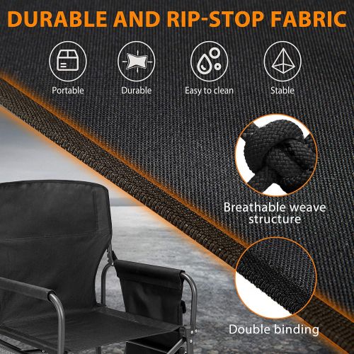  Ubon Steel Frame Portable Director’s Chair Ultra Wide Seat Heave Duty Camping Chair with Attached Table Lightweight Folding Outdoor Chair Side Pockets for Camping Travel Sports