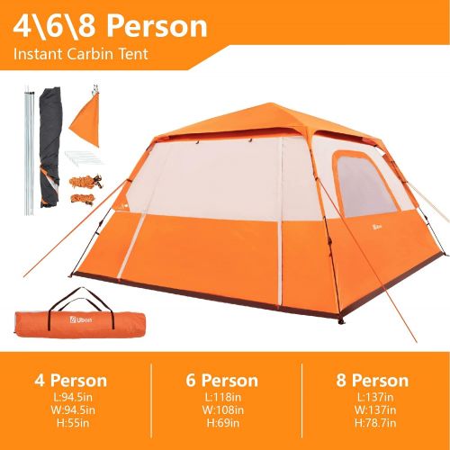  Ubon 4/6/8 Person 60 Seconds Set Up Camping Tent Waterproof Instant Tent with Removable Rainfly, Family Portable Instant Tent Automatic Tent for Camping Hiking Mountaineering