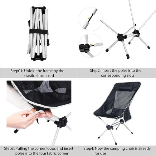  Ubon Compact Folding High Back Camping Chair Lightweight Portable Backpacking Chairs with 2 Side Pockets Black/Gray