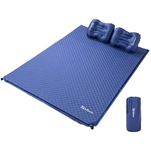  Ubon Double Self-Inflating Sleeping Mat Inflatable Mattress with Pillows Comfortable Asleep Pad for 2 People 1.5 Sponge Filling Ergonomic Pillow Portable Lightweight Camping Bed -