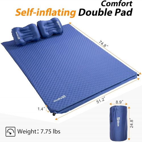  Ubon Double Self-Inflating Sleeping Mat Inflatable Mattress with Pillows Comfortable Asleep Pad for 2 People 1.5 Sponge Filling Ergonomic Pillow Portable Lightweight Camping Bed -