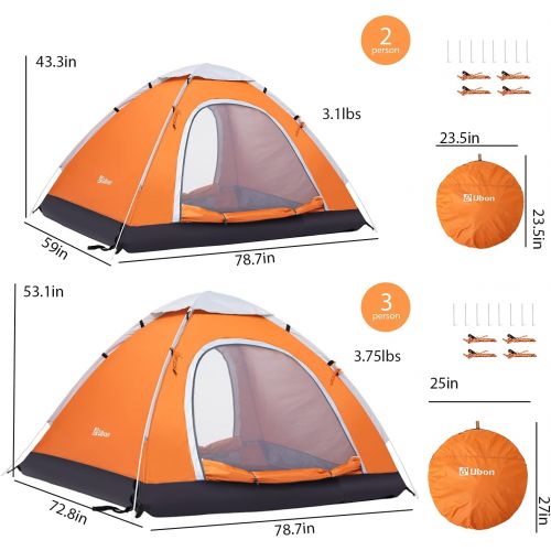  Ubon 2-3 Person Pop up Tent Instant Tent Lightweight Backpacking Tent Camping