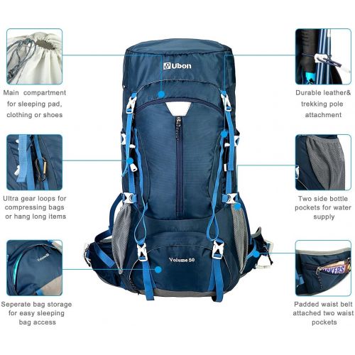  [아마존베스트]Ubon Internal Frame Backpack 50L for Hiking Camping Backpacking with Rain Cover