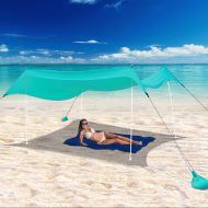 Uboway Beach Canopy UPF 50+ UV Protection, Wind Resistant Portable Beach Shade Canopy with Sand Shovel,Pole Anchor and Stability Poles for Family Beach Tent, Camping Trips, 10X10 F