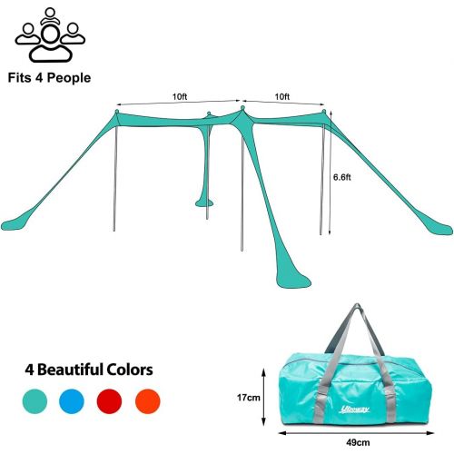  Uboway Beach Canopy UPF 50+ UV Protection, Wind Resistant Portable Beach Shade Canopy with Sand Shovel,Pole Anchor and Stability Poles for Family Beach Tent, Camping Trips, 10X10 F