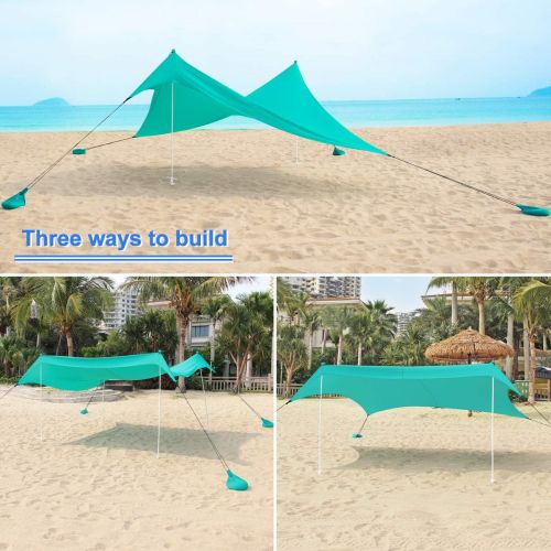 Uboway Beach Canopy UPF 50+ UV Protection, Wind Resistant Portable Beach Shade Canopy with Sand Shovel,Pole Anchor and Stability Poles for Family Beach Tent, Camping Trips, 10X10 F