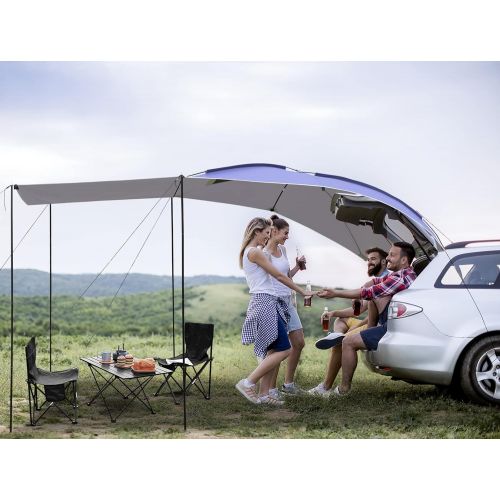  UBOWAY Awning Sun Shelter: Waterproof Auto Canopy Camper Trailer Tent Roof Top for SUV Minivan Hatchback Camping Outdoor Travel 5-6Persons