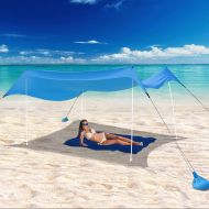 Uboway Beach Canopy UPF 50+ UV Protection, Wind Resistant Portable Beach Shade Canopy with Sand Shovel,Pole Anchor and Stability Poles for Family Beach Tent, Camping Trips, 10X10 F