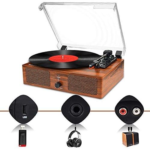  Udreamer Vinyl Record Player Wireless Turntable with Built-in Speakers and USB Belt-Driven Vintage Phonograph Record Player 3 Speed for Entertainment and Home Decoration