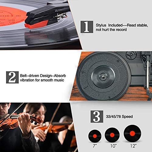  Udreamer Vinyl Record Player Wireless Turntable with Built-in Speakers and USB Belt-Driven Vintage Phonograph Record Player 3 Speed for Entertainment and Home Decoration