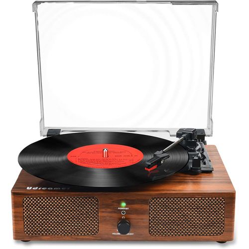  Udreamer Vinyl Record Player Wireless Turntable with Built-in Speakers and USB Belt-Driven Vintage Phonograph Record Player 3 Speed for Entertainment and Home Decoration