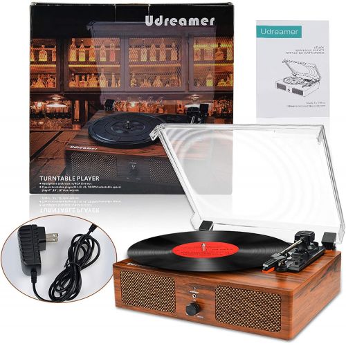  Udreamer Vinyl Record Player Wireless Turntable with Built-in Speakers and USB Belt-Driven Vintage Phonograph Record Player 3 Speed for Entertainment and Home Decoration