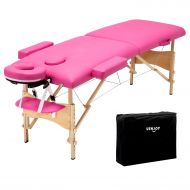 Uenjoy Folding Massage Table 84 Professional Massage Bed 2 Fold Lash Bed with Head-& Armrest, Pink
