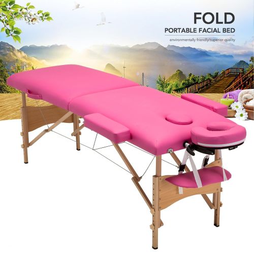  Uenjoy Folding Massage Table 84 Professional Massage Bed 2 Fold Lash Bed with Head-& Armrest, Pink