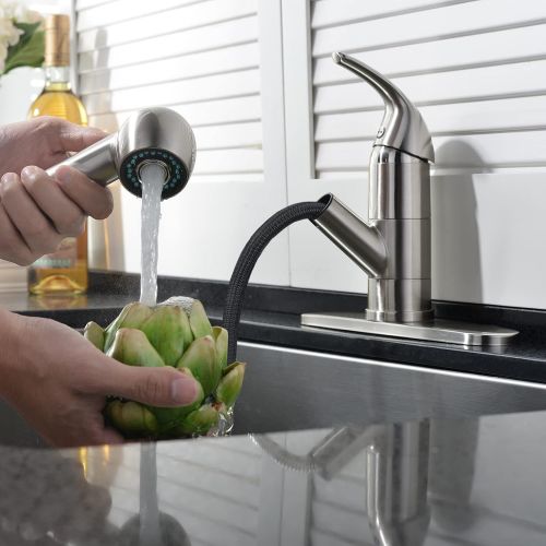  Ufaucet Modern Best Commercial Cen Brushed Nickel Stainless Steel Single Lever Single Handle Pull Out Sprayer Prep Kitchen Sink Faucets,Brushed Nickel Finished