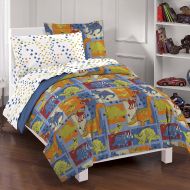 Ufengke%C2%AE Dream Factory Dinosaur Blocks Ultra Soft Microfiber Boys Comforter Set, Blue, Twin