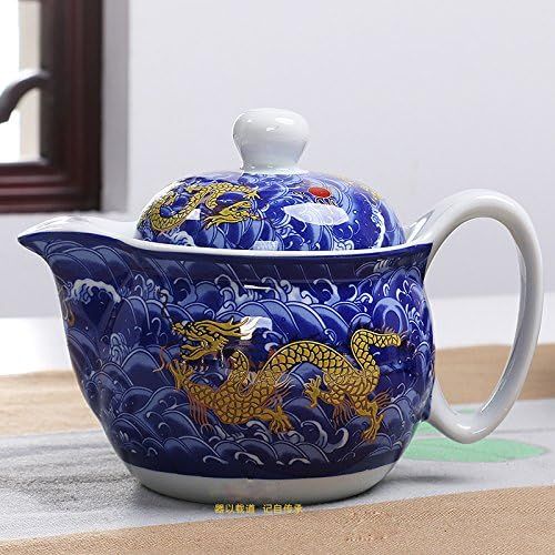  Ufengke 7 Stueck Blau Chinesisches Kung Fu Tee Set, Gelber Drache Muster Weinlese Blaues Und Weisses Porzellan Teeservice, Geschenk Fuer Tee Liebhaber Und Haushalts Buero