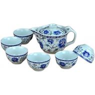 Ufengke-ts 7 Stueck Jingdezhen Blau Und Weiss Porzellan Kung Fu Tee Set, Blaue Pfingstrose Muster, Vintage Chinesische Keramik Tee Set, Fuer Geschenk Und Haushalt, Buero