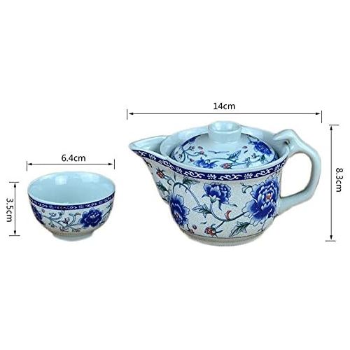  Ufengke-ts 7 Stueck Jingdezhen Blau Und Weiss Porzellan Kung Fu Tee Set, Blaue Pfingstrose Muster, Vintage Chinesische Keramik Tee Set, Fuer Geschenk Und Haushalt, Buero