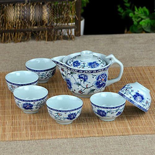  Ufengke-ts 7 Stueck Jingdezhen Blau Und Weiss Porzellan Kung Fu Tee Set, Blaue Pfingstrose Muster, Vintage Chinesische Keramik Tee Set, Fuer Geschenk Und Haushalt, Buero