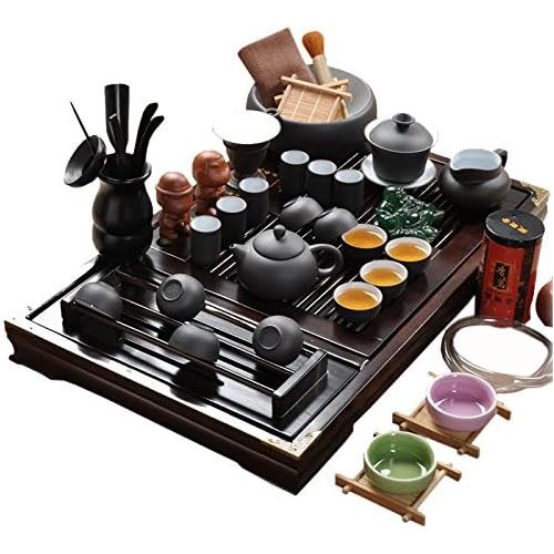  Ufengke-ts Chinesisches Yixing Zisha Tee Set Weiss Innerhalb,Keramik Kung Fu Purpurroter Lehm Teeservice Mit Hoelzernem Tee Tablett, Fuer Geschenk Und Haushalt, Buero