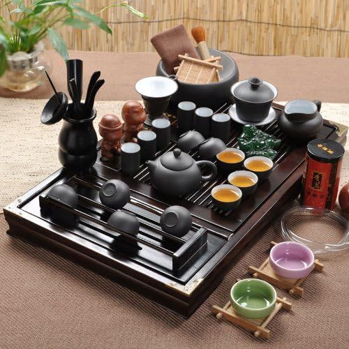  Ufengke-ts Chinesisches Yixing Zisha Tee Set Weiss Innerhalb,Keramik Kung Fu Purpurroter Lehm Teeservice Mit Hoelzernem Tee Tablett, Fuer Geschenk Und Haushalt, Buero