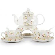 [아마존베스트]Ufengke-ts 6 Stueck Europaischen Modern Florales Tee Set, Beheizte Glas Teekanne, Bone China Tee Set Service Kaffee Set, Fuer Geschenk Und Haushalt, Hochzeit