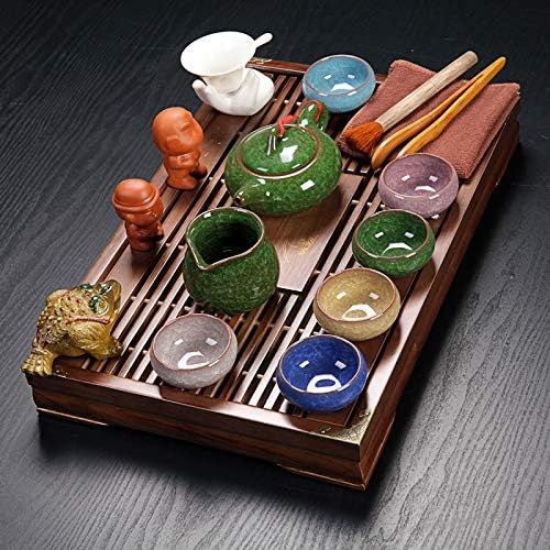  Ufengke-ts Chinesisches Kung Fu Keramik Tee Set Mit Hoelzernem Tee Tablett, Weinlese Teeservice Mehrfarben Tee Set, Geschenk Fuer Tee-Liebhaber Und Haushalt Buero