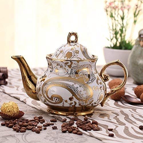  Ufengke-ts 13 Stueck Europaischen Titan Gold Tee Set Mit Metall Stander, Vintage Keramik Teeservice Service Kaffee Set, Metall Textur Goldene Blumen, Fuer Geschenk Und Haushalt