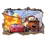 ufengke 3D Cars Wall Stickers Removalble Break Through The Wall Vinyl Murals for Children Bedroom Living Room