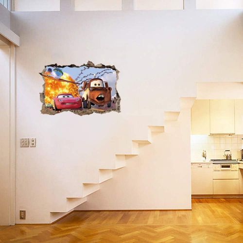  ufengke 3D Cars Wall Stickers Removalble Break Through The Wall Vinyl Murals for Children Bedroom Living Room