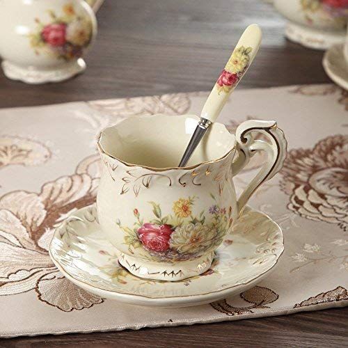  Ufengke-ts 4 Stueck Europaisches Koenigliches Elfenbein Porzellan Tee Set, Roter Und Weiss Rosen Druck Weinlese Service Kaffee Set Mit Metall Stander, Fuer Hochzeit Und Haushalt