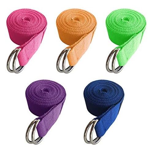  Uheng 5-Pack Yoga Exercise Adjustable Straps 8Ft OR 10Ft with Durable D-Ring for Pilates & Gym Workouts Yoga Fitness Hold Poses, Stretch, Improve Flexibility & Maintain Balance (Ra