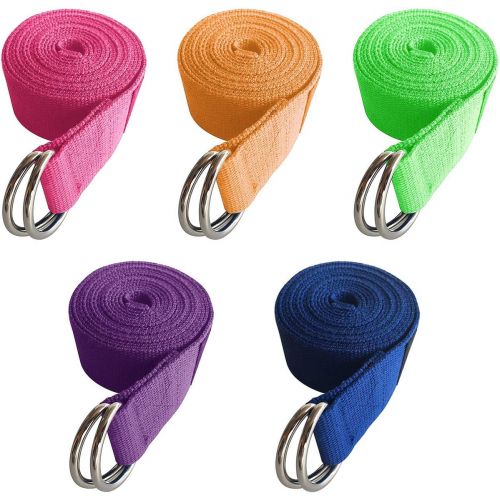  Uheng 5-Pack Yoga Exercise Adjustable Straps 8Ft OR 10Ft with Durable D-Ring for Pilates & Gym Workouts Yoga Fitness Hold Poses, Stretch, Improve Flexibility & Maintain Balance (Ra