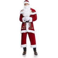 Uheng Women Men Deluxe Santa Suit Christmas Velvet Adult Santa Claus Costume Cosplay Outfit Red