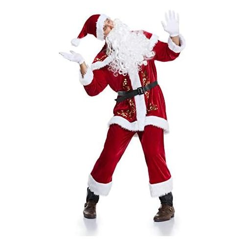  할로윈 용품Uheng Women Men Deluxe Santa Suit Christmas Velvet Adult Santa Claus Costume Cosplay Outfit Red