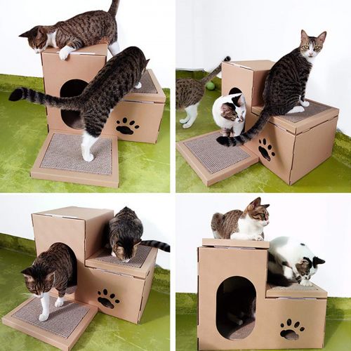  Uheng Feline Cat House Bunk Cat Scratcher Bed Cardboard Tunnel Maze Pad for Small Kitty Kitten Dog Pet