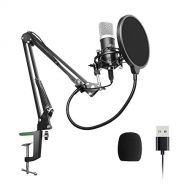 USB Podcast Condenser Microphone 192kHZ/24bit, UHURU Professional PC Streaming Cardioid Microphone Kit with Boom Arm, Shock Mount, Pop Filter and Windscreen, for Broadcasting, Reco