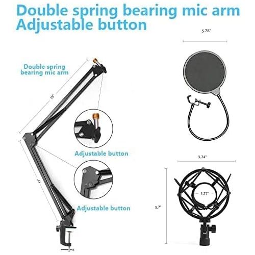  USB Podcast Condenser Microphone 192kHZ/24bit, UHURU Professional PC Streaming Cardioid Microphone Kit with Boom Arm, Shock Mount, Pop Filter and Windscreen, for Broadcasting, Reco