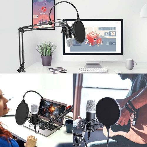  USB Podcast Condenser Microphone 192kHZ/24bit, UHURU Professional PC Streaming Cardioid Microphone Kit with Boom Arm, Shock Mount, Pop Filter and Windscreen, for Broadcasting, Reco