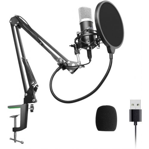  USB Podcast Condenser Microphone 192kHZ/24bit, UHURU Professional PC Streaming Cardioid Microphone Kit with Boom Arm, Shock Mount, Pop Filter and Windscreen, for Broadcasting, Reco