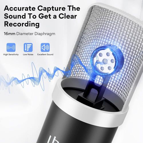  [아마존베스트]Uhuru Professional Podcast Microphone 192kHZ / 24bit Sets with Microphone Stand, Shock Absorber Holder, Windscreen, Pop Filter, for Broadcast, Recording, Youtube, Podcasts etc.