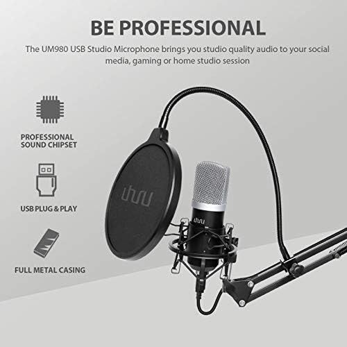  [아마존베스트]USB Microphone 192KHz 24Bit UHURU Cardioid PC Streaming Microphone Kit with Professional Sound Chipset Desktop Stand Shock Mount Pop Filter for Skype Youtube Gaming Recording