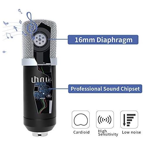  [아마존베스트]USB PC Podcast microphone, UHURU Professional 192KHZ/24Bit recording condenser, microphone kit with a table stand., Black