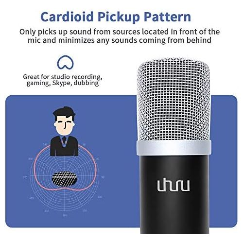  [아마존베스트]USB PC Podcast microphone, UHURU Professional 192KHZ/24Bit recording condenser, microphone kit with a table stand., Black
