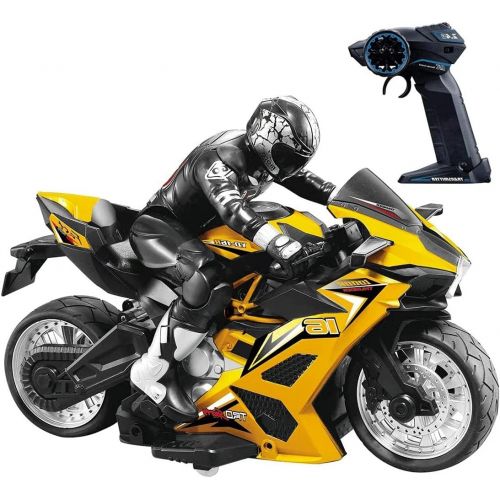  UimimiU Remote Control Motorcycles with Riding Figure Toy 2.4G High Speed Cross Country RC Remote Control Stunt Motorcycle Motorized Off-Road Stunt Climbing Remote Control Car (Siz
